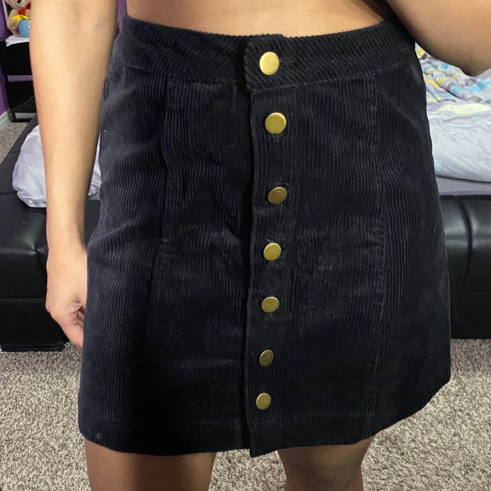 Black Button Down Corduroy Skirt